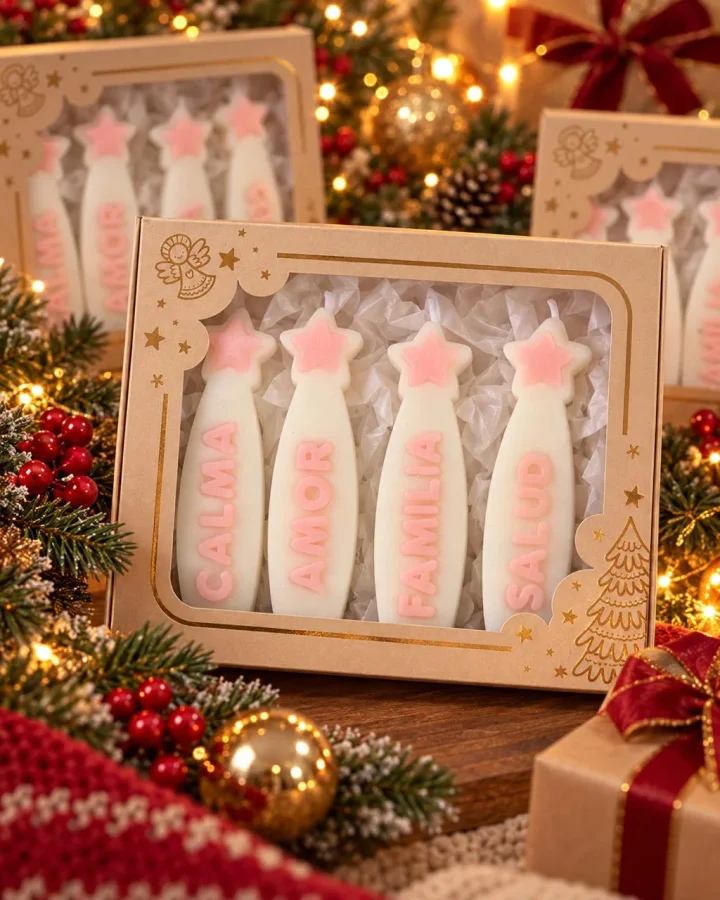 Kit con seis velas para compartir buenos deseos esta Navidad.