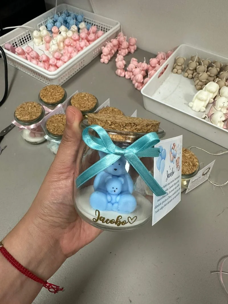 Osito con Bebé en Frasco Grande con Corcho